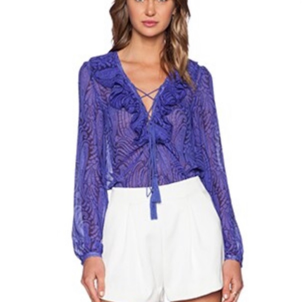 The Jetset Diaries Violet Lace-Trimmed Long Sleeve Blouse